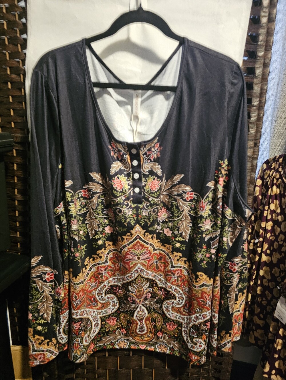 Zolucky Womens Bohemian Print Long Sleeve Top Blouse 3X Plus Size NWT